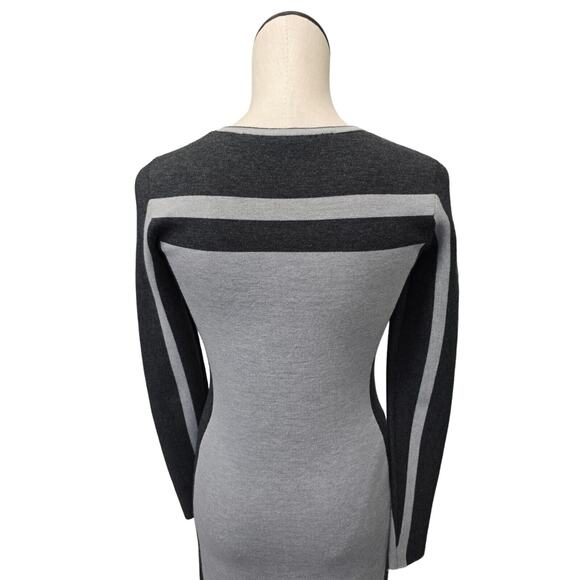 Athleta Black Gray Striped Wool Blend LS Knit Sweater Midi Dress Womens Size XS - Picture 8 of 12